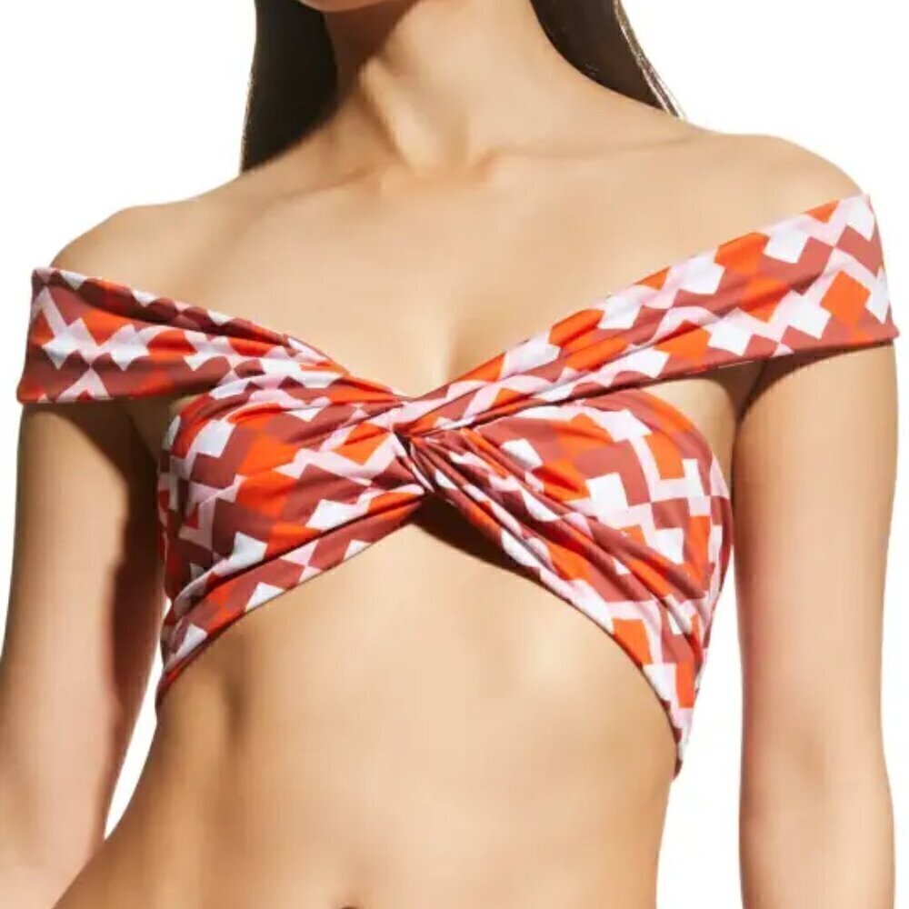 New Silvia Tcherassi Gavi Off-The-Shoulder Twist Geometric Rouge Bikini Top NWT